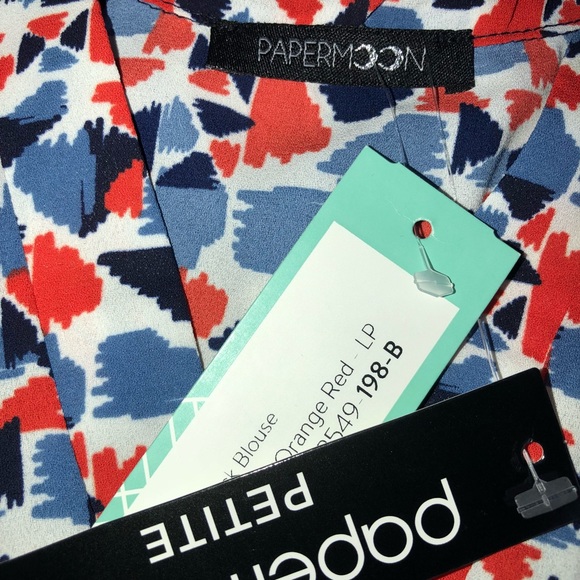 Papermoon Red-Orange/Blue Sleeveless Blouse LP - Picture 5 of 6
